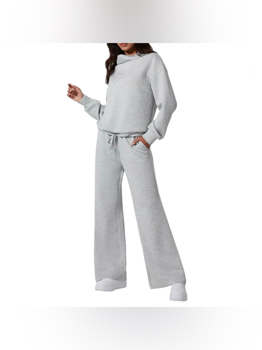 SHEWIN 2 Piece Set for Women Sweatsuit - Long Sleeve Jogger Set - Gray - Size M